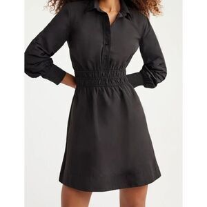 FREE ASSEMBLY Black Smocked Waist Long Sleeve Midi Dress with Pockets size Small